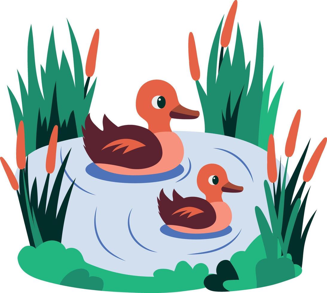 A flat style illustration of a duck pond vector