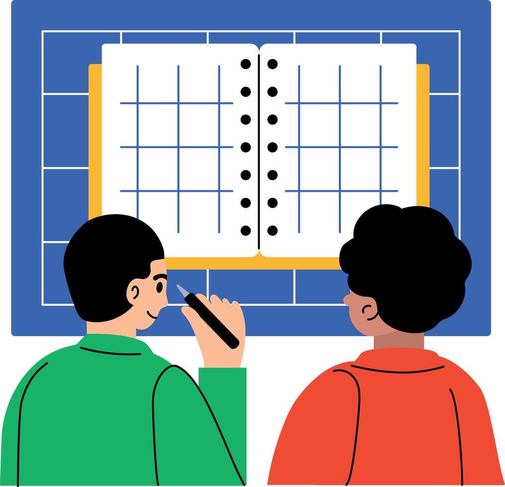 A flat illustration of students doing combine study vector