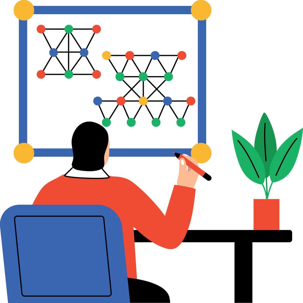 Math student solving problem, flat style illustration vector