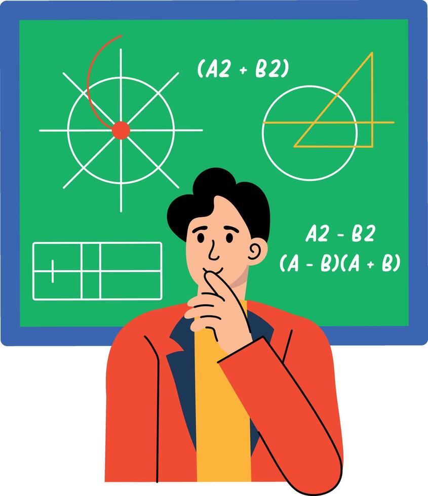 Character thinking about math problem, flat illustration vector