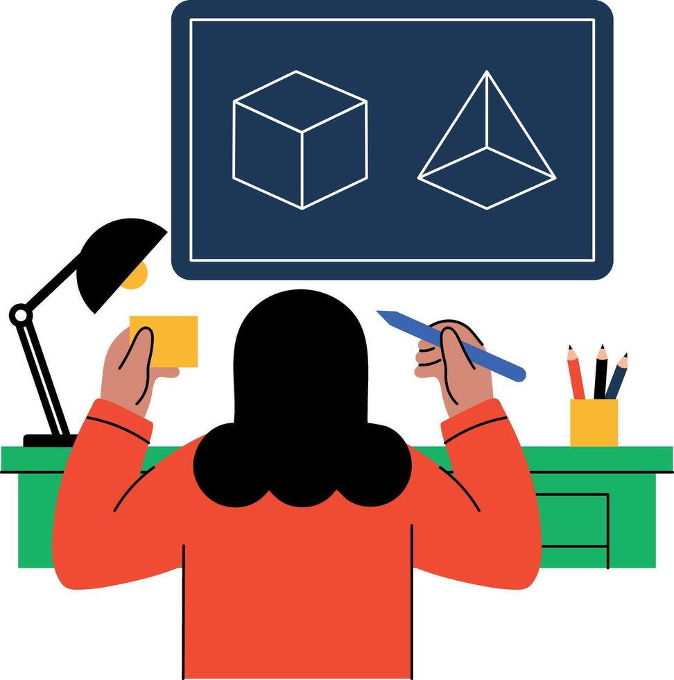 Student studying about geometrical shapes, flat illustration vector