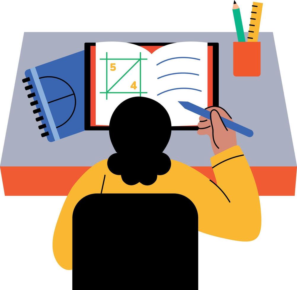 A flat illustration of math student doing homework vector