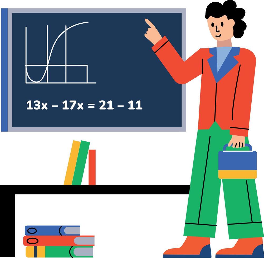 Math professor teaching a complex equation, flat illustration vector