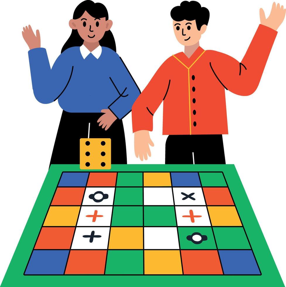 Kids playing a mathematical board game, flat illustration vector