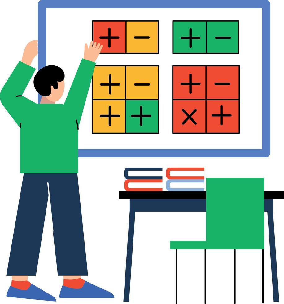 Math professor giving lecture, flat style illustration vector