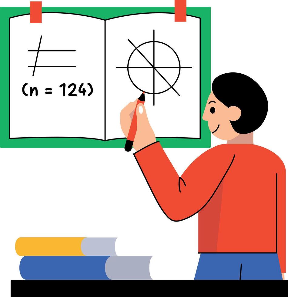 A flat character illustration of a student preparing math notes vector