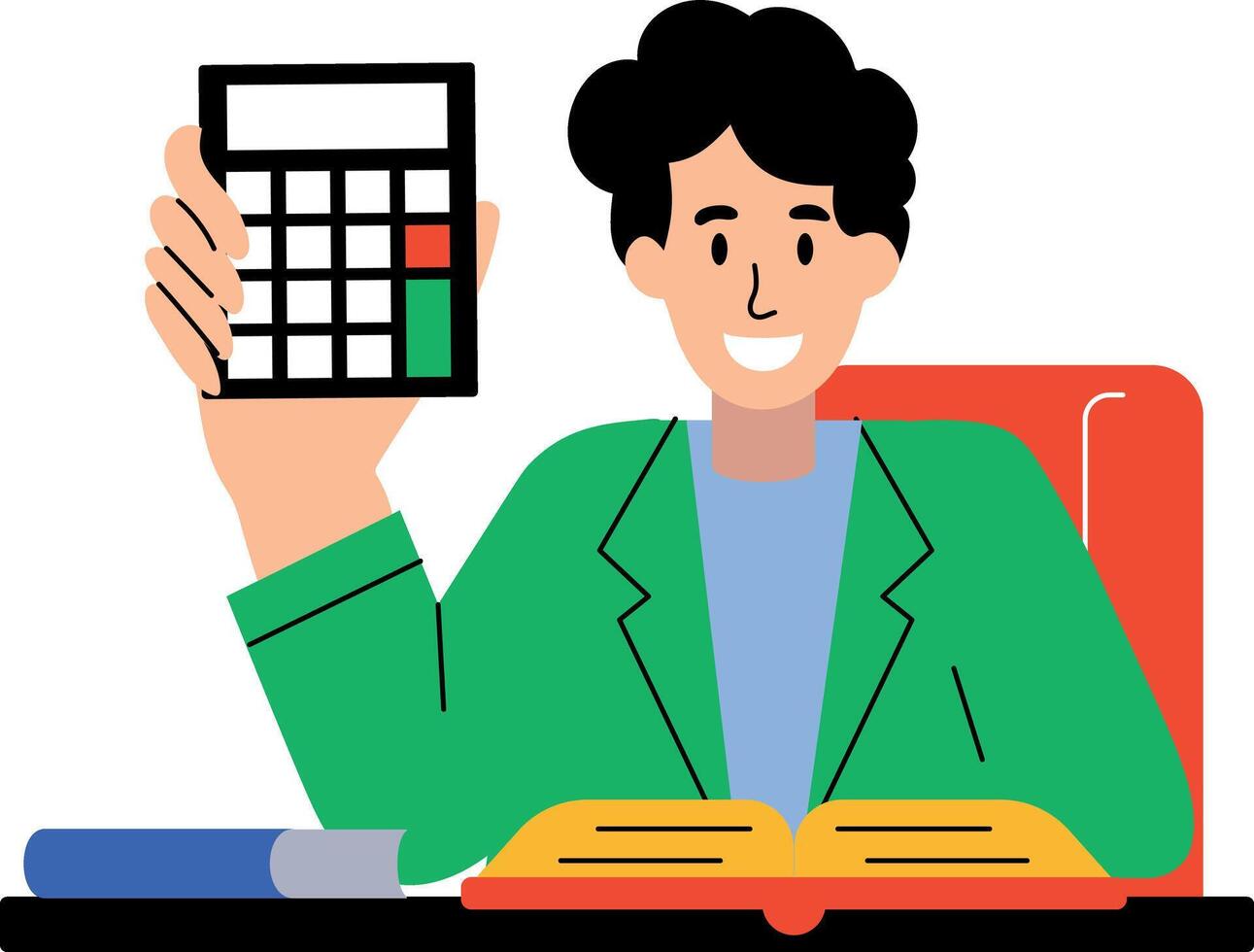 Student using calculator to do homework, flat illustration vector