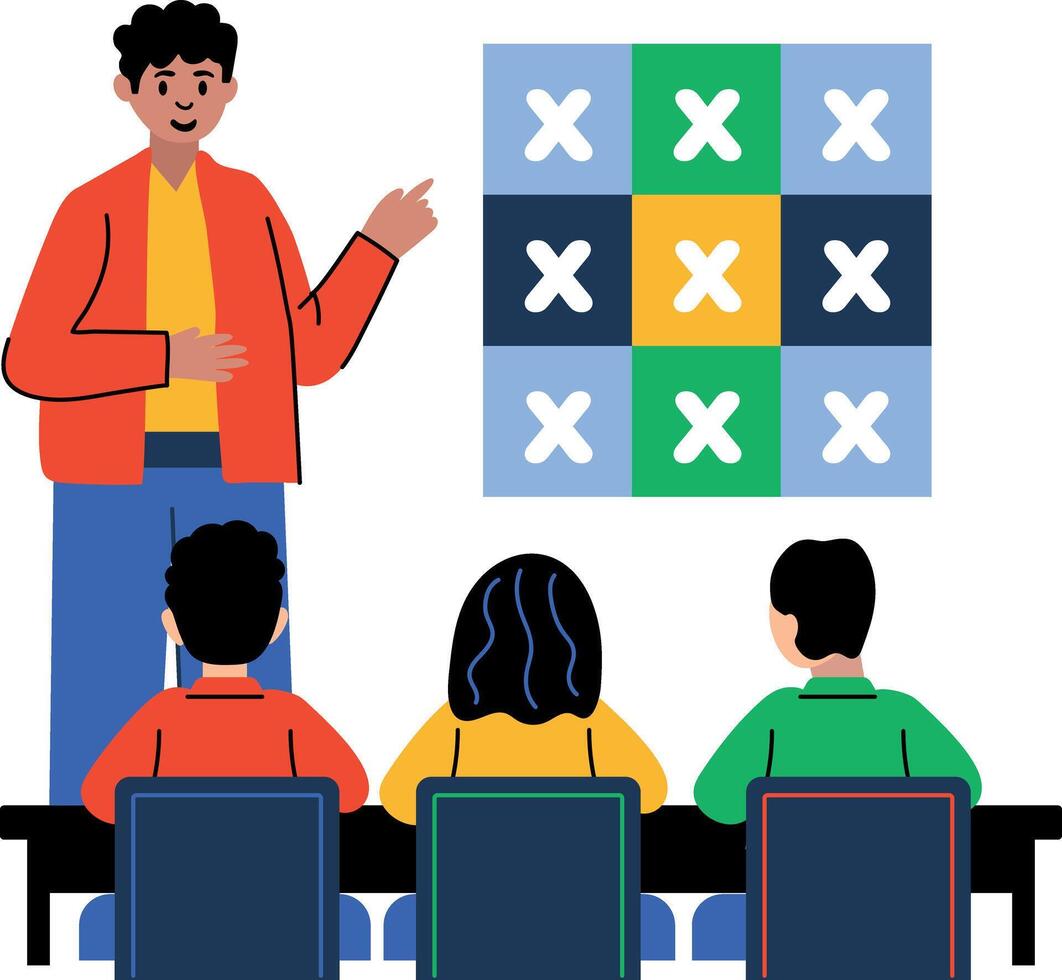 A flat style illustration of math tutor teaching students vector