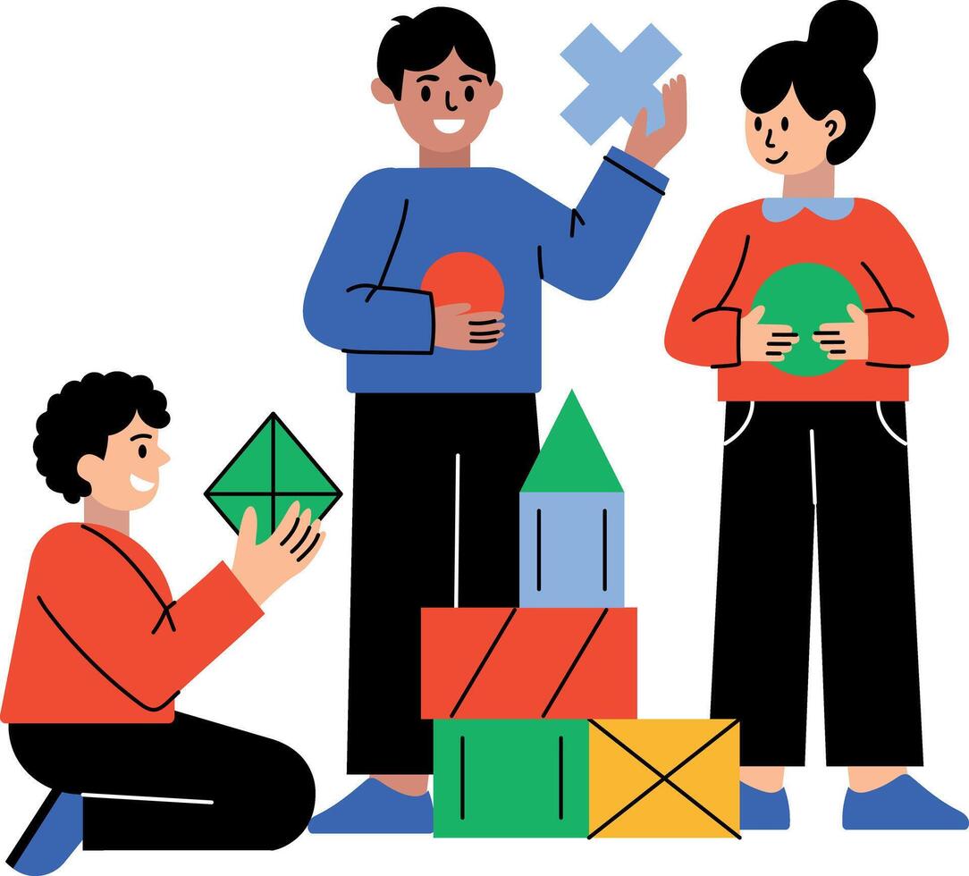 Kids playing educational toy, flat character illustration vector