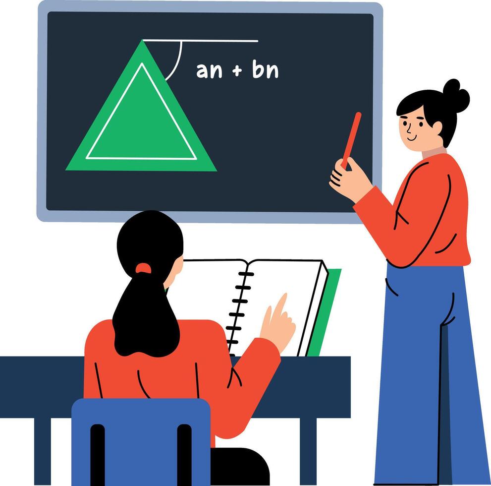 A flat style illustration of a student taking math course vector