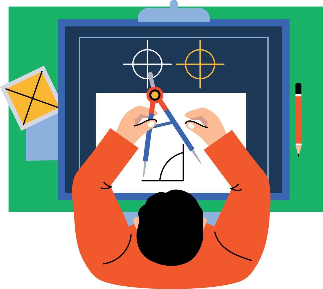 Student measuring shape angles, flat style illustration vector