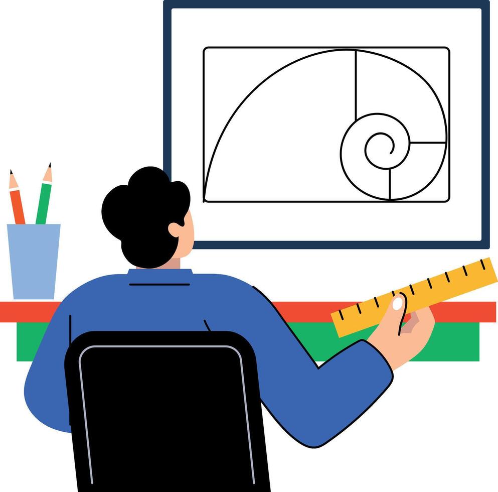 Student learning golden ratio concept, flat style illustration vector