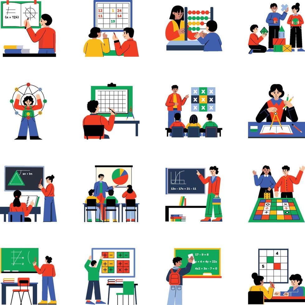 Maths Study Flat Illustrations Bundle vector