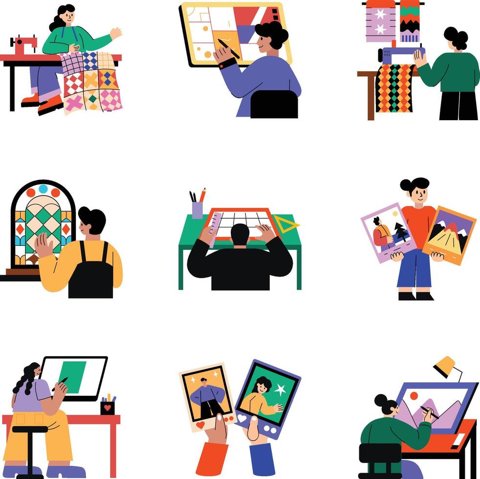 Bundle of Artistic Activities Flat Illustrations vector