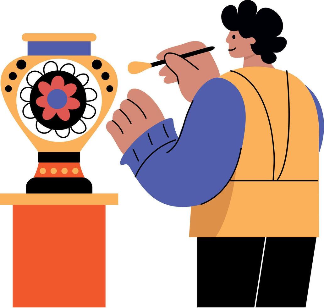 A flat illustration of a character doing vase painting vector