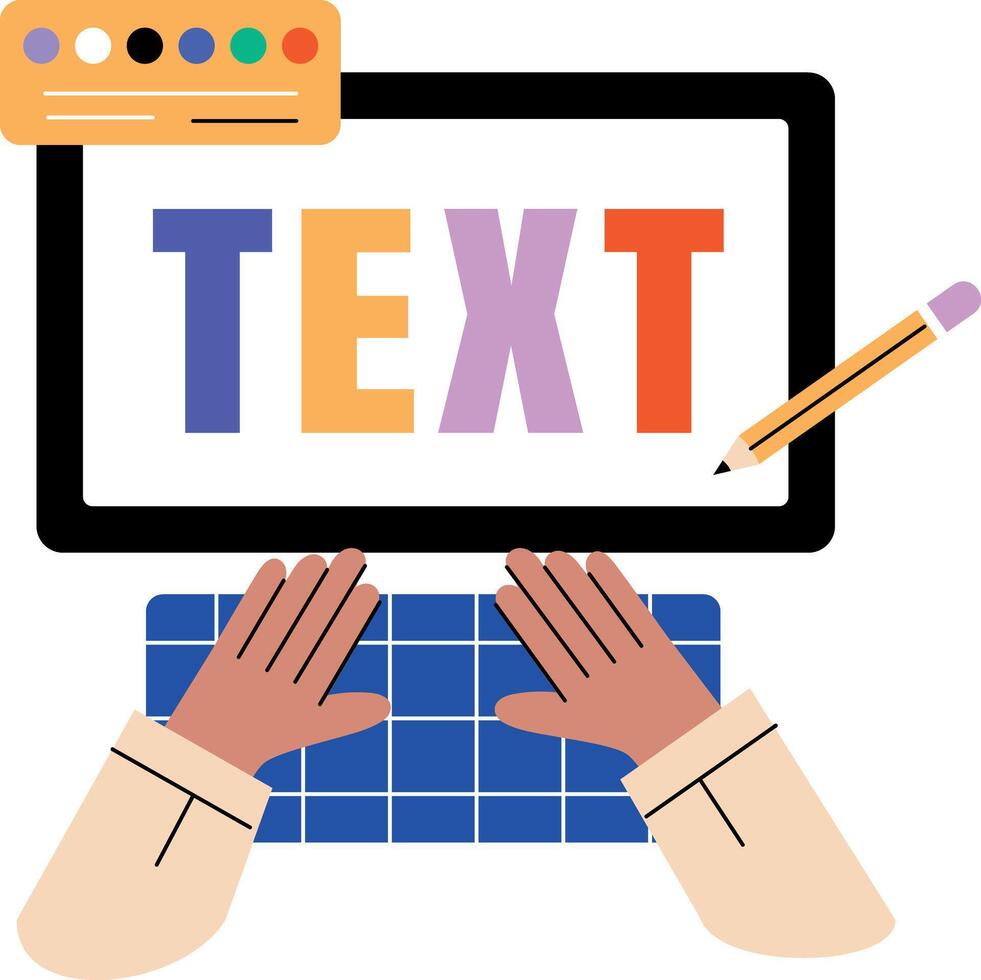 A flat illustration depicting text effect editing vector