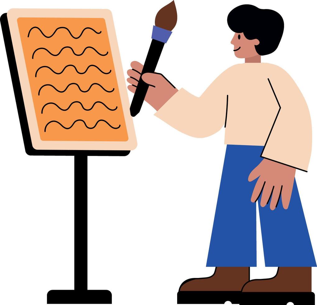 A flat illustration of an artist painting on a canvas vector