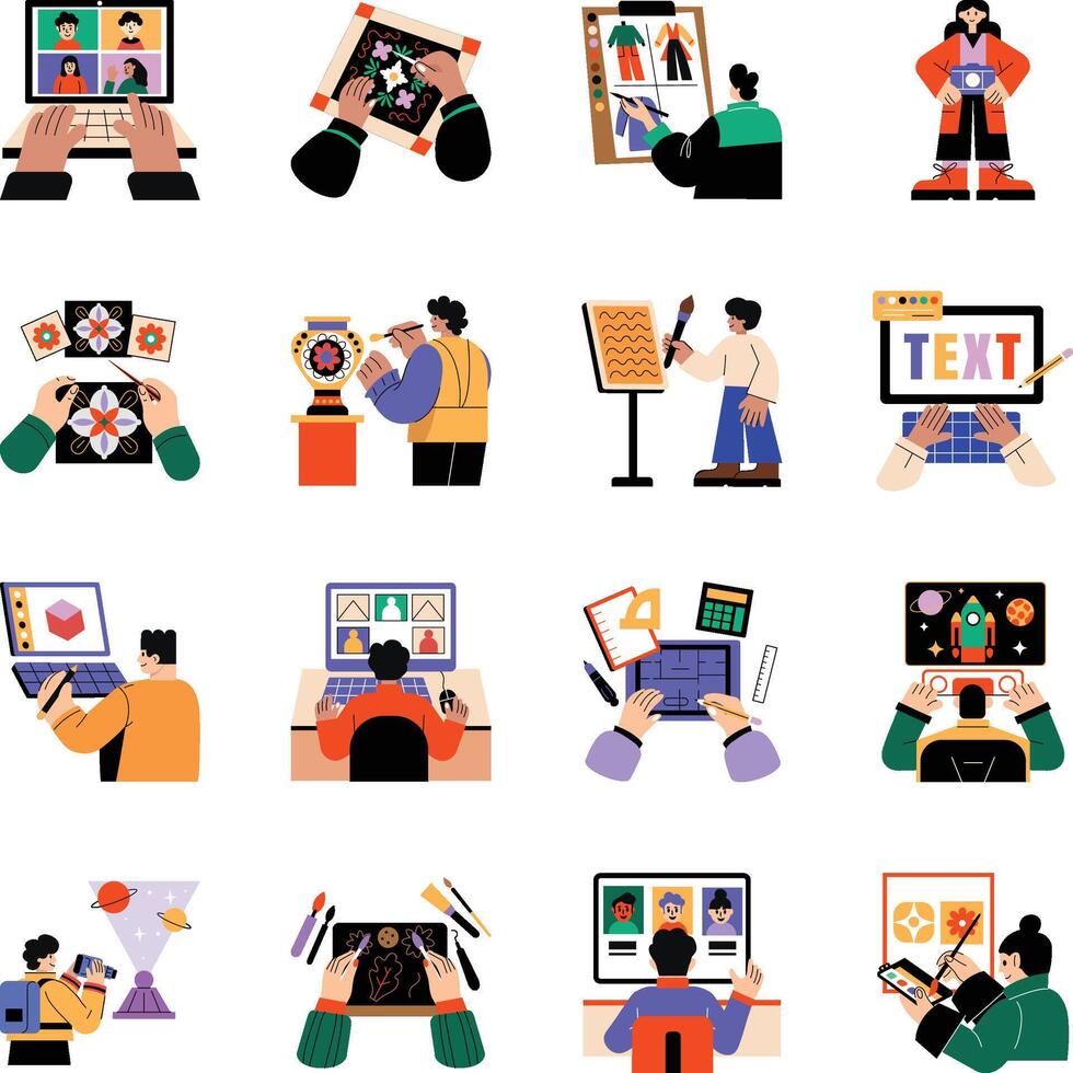 Set of 16 Flat Style Creative Illustrations vector