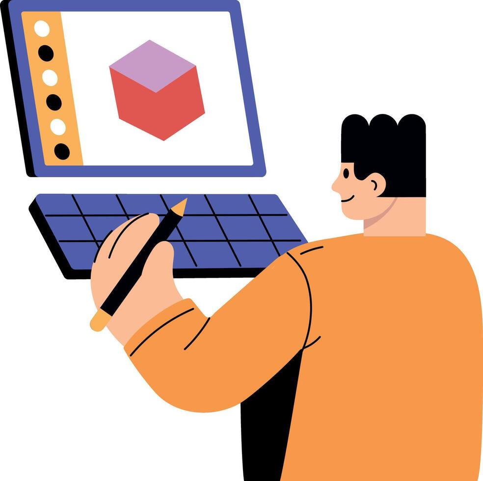 Character making model in a 3d software, flat illustration vector