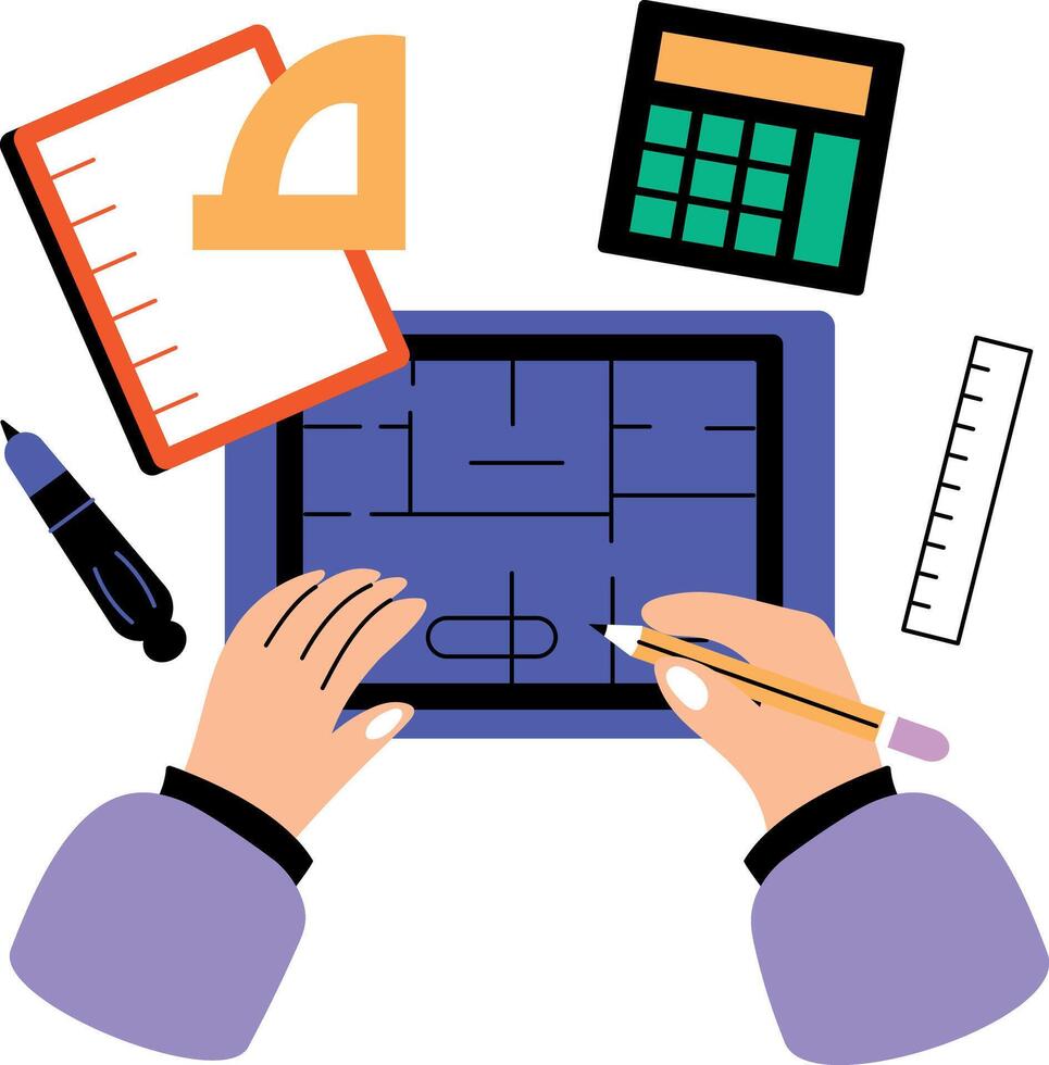 Flat illustration depicting architectural blueprint creation vector
