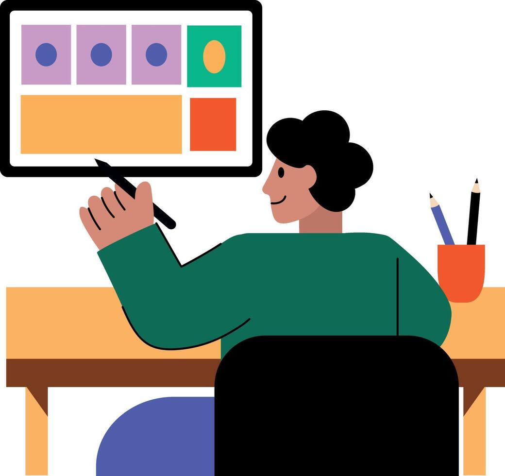 Flat character illustration of a graphic designer vector