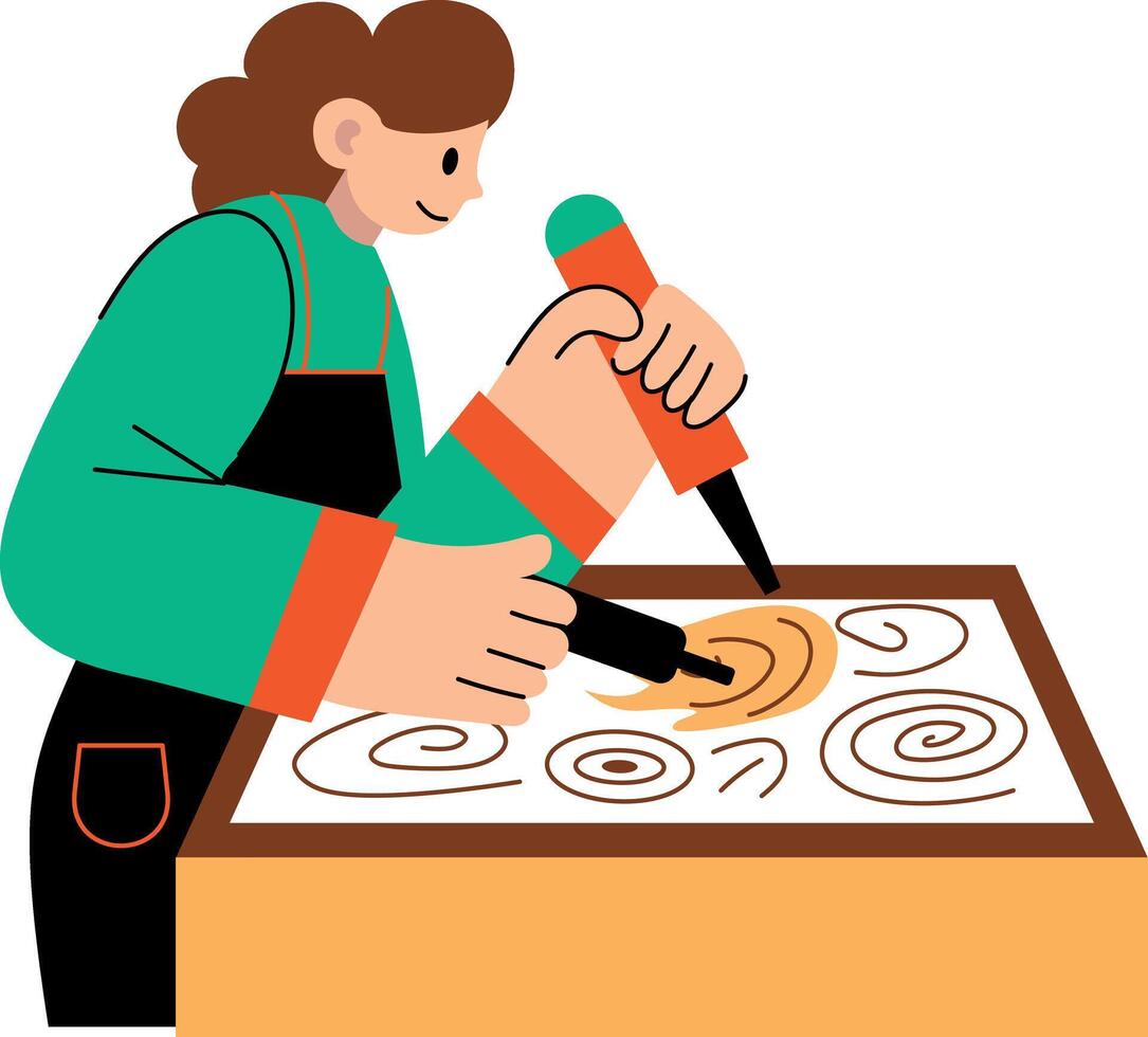 Character etching wood with spiral shapes, flat style illustration vector