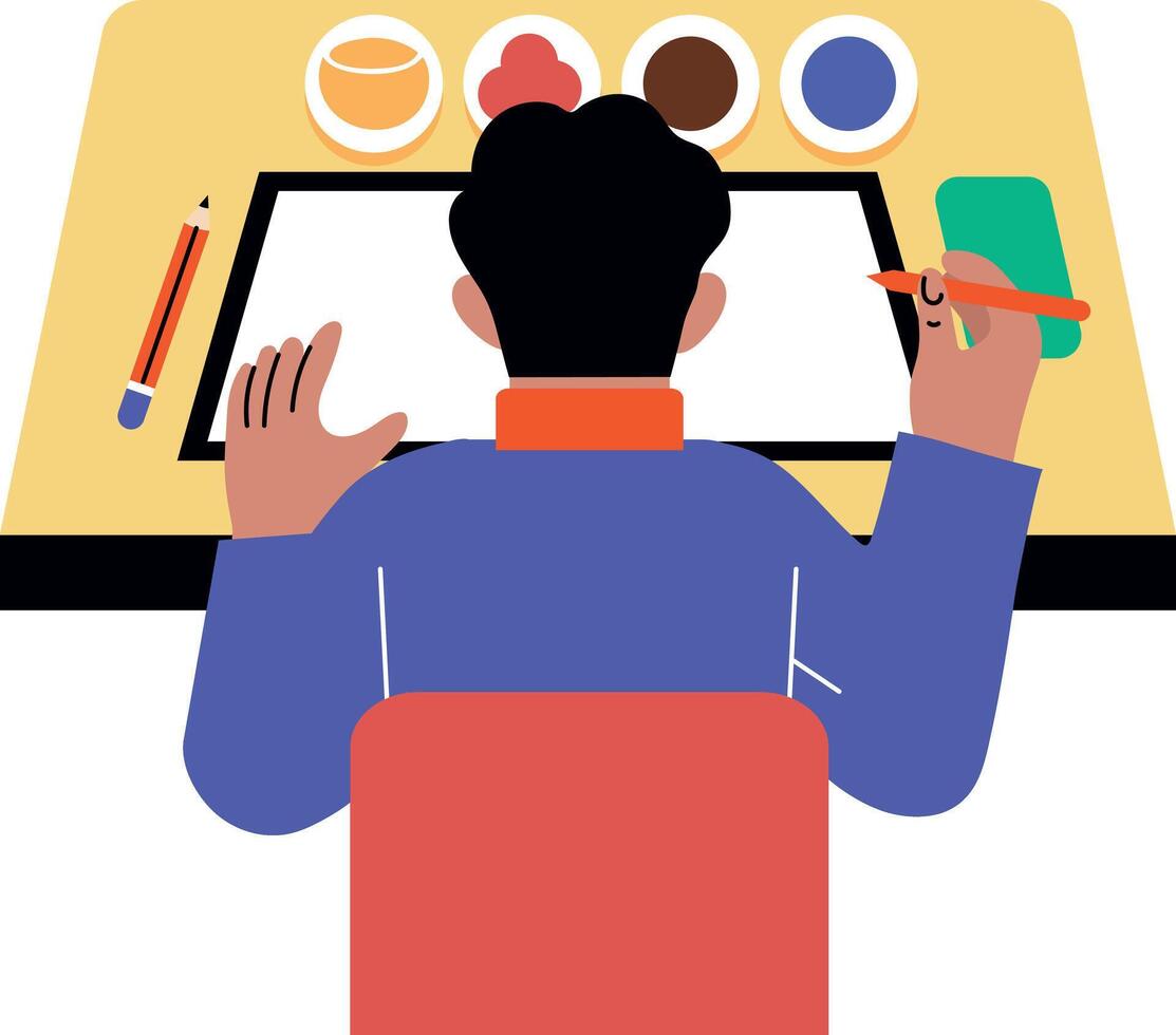 Flat illustration depicting character doing paper painting vector