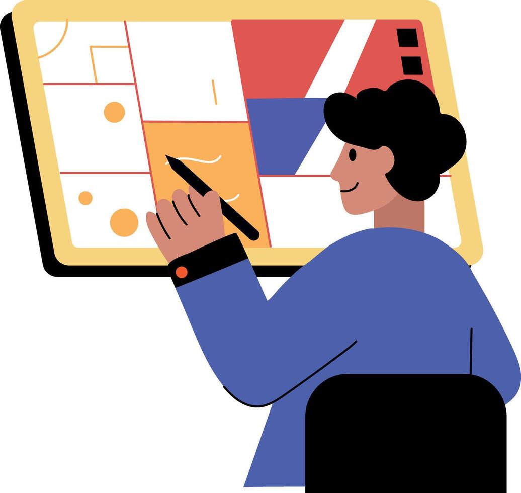 Graphic designer working on digital art, flat illustration vector
