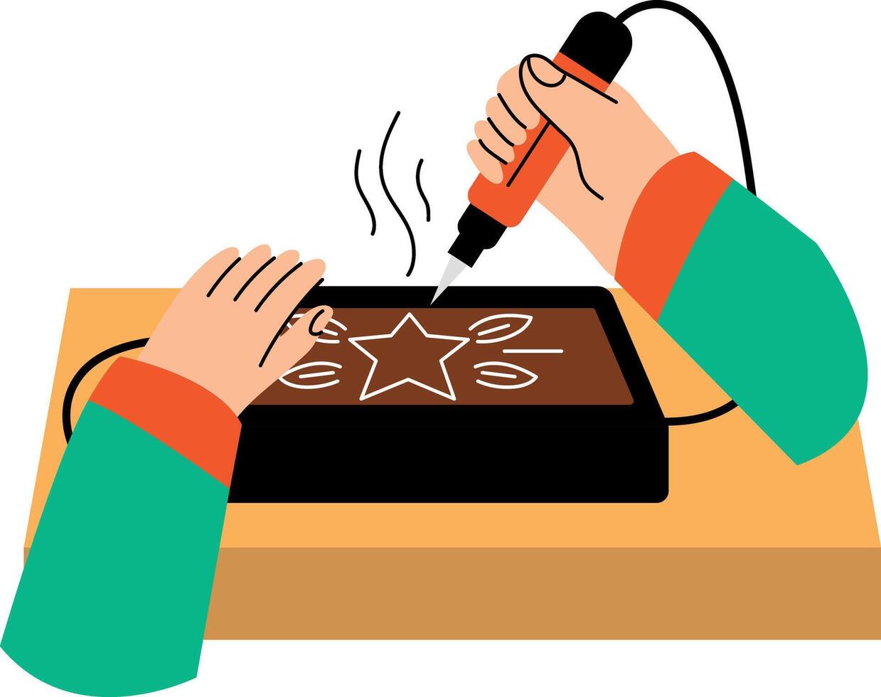 Wood burning art creation, flat style illustration vector