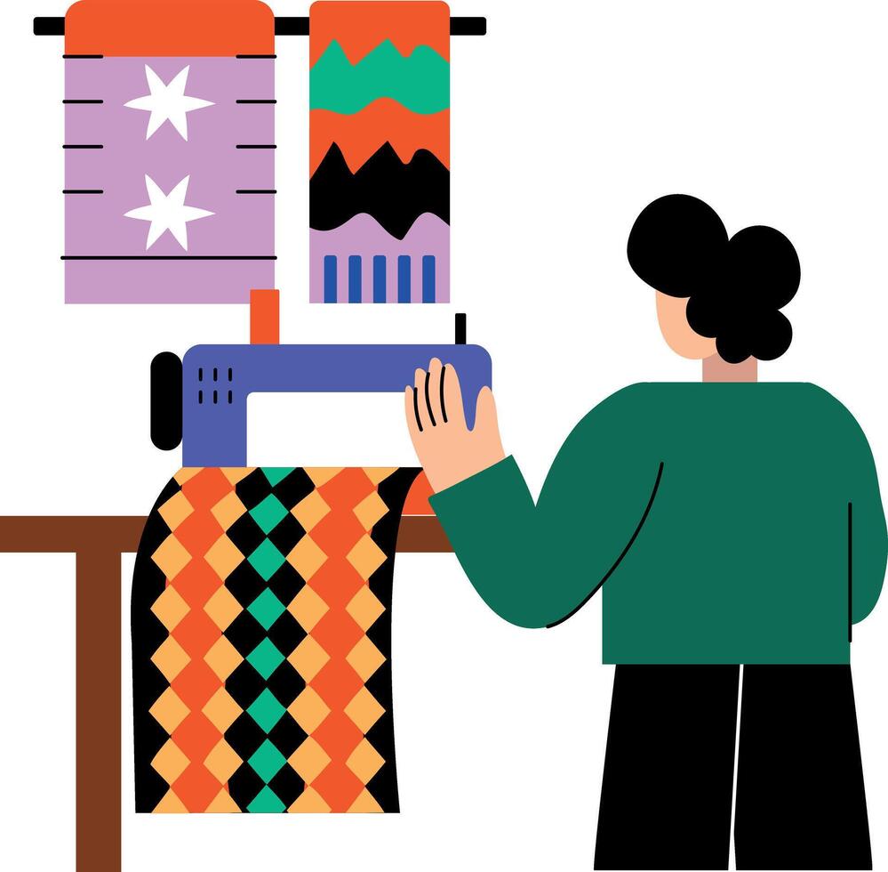 Textile designer stitching garments, flat style illustration vector
