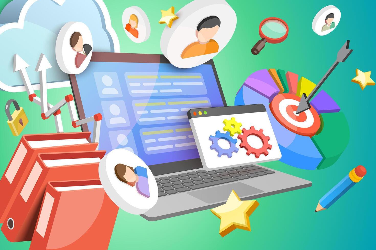 3D Conceptual Illustration of Customer Analytics Software vector