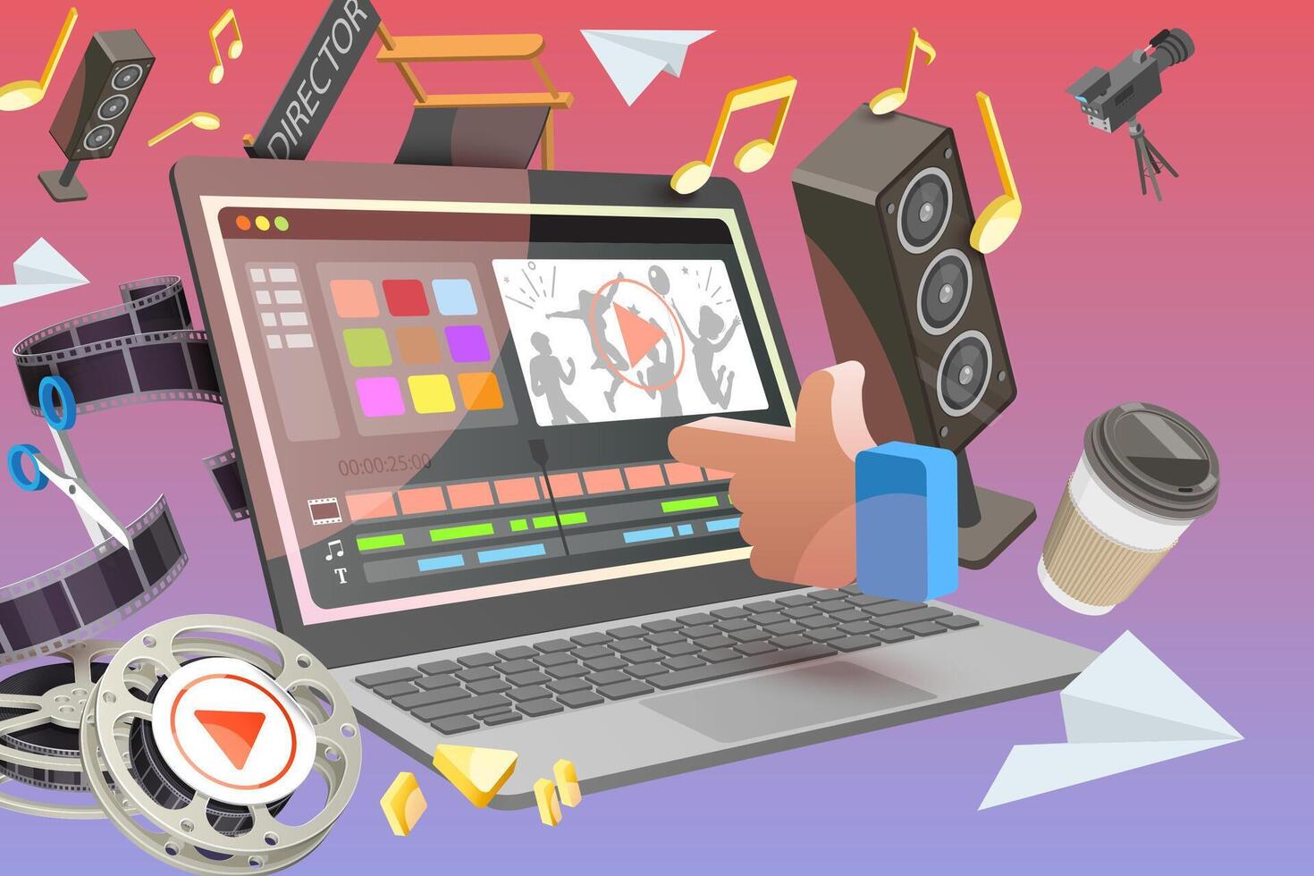 3D Conceptual Illustration of Editing Software vector