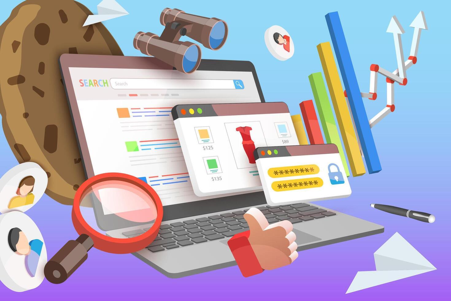 3D Conceptual Illustration of Cookie Tracking vector