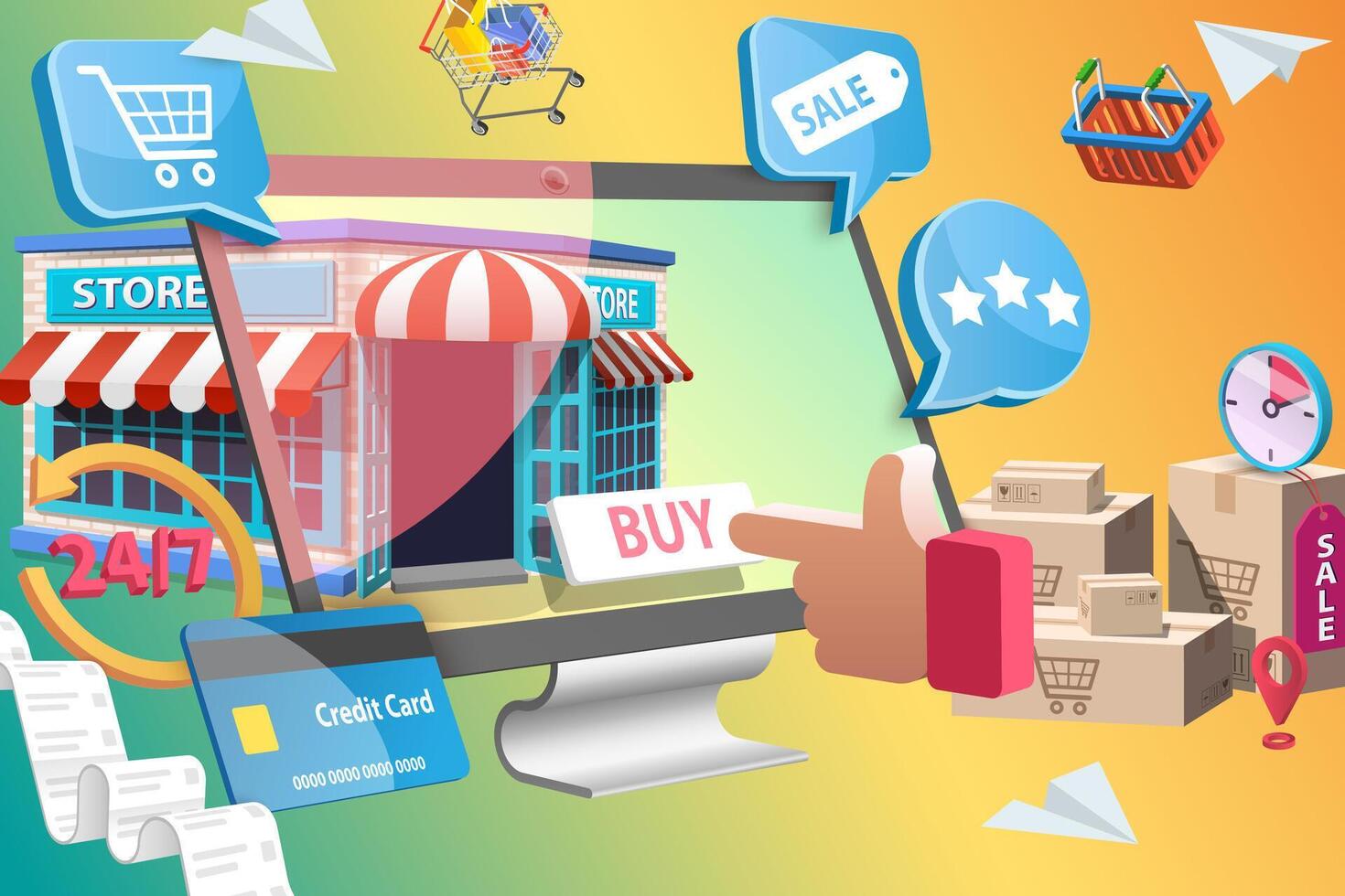 3D Conceptual Illustration of Online Store vector
