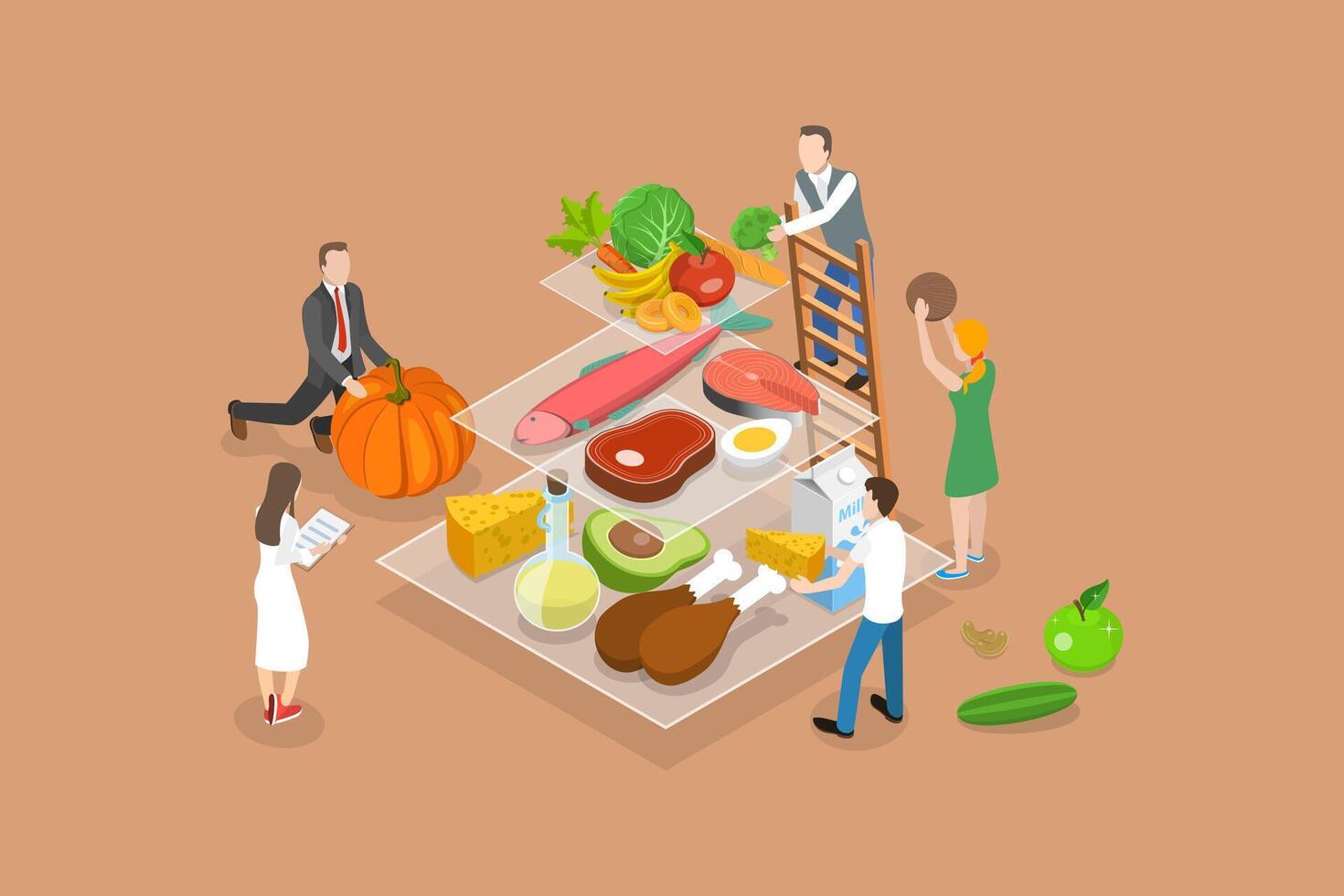 3D Isometric Flat Conceptual Illustration of Ketogenic Diet vector