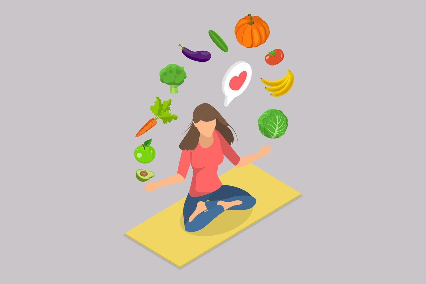 3D Isometric Flat Conceptual Illustration of How To Eat Mindfully vector