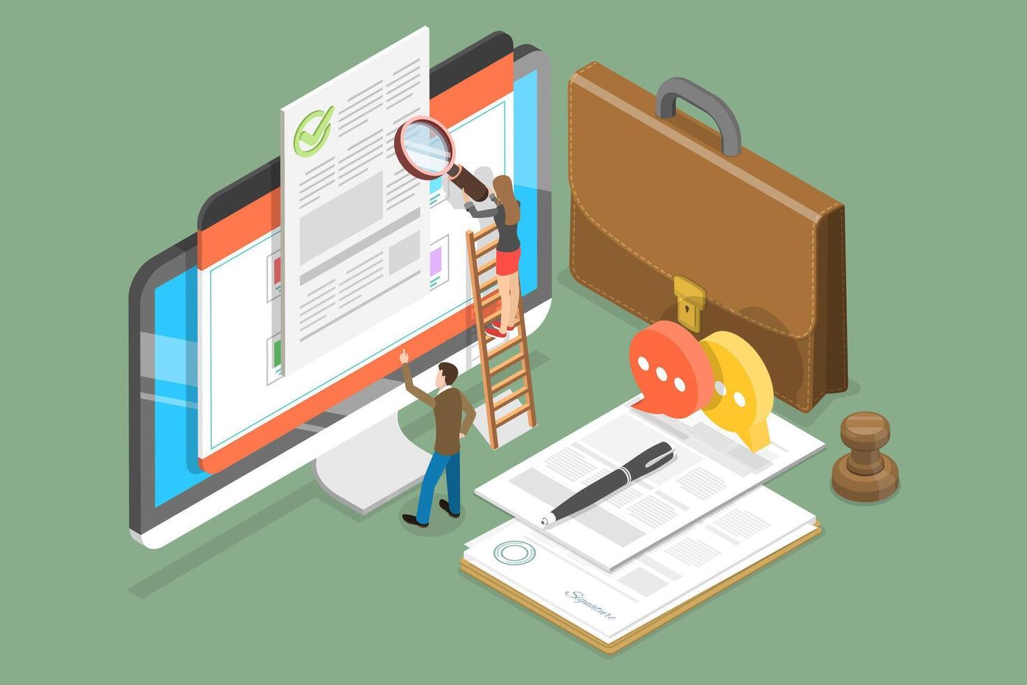 3D Isometric Flat Conceptual Illustration of Legal Drafting vector