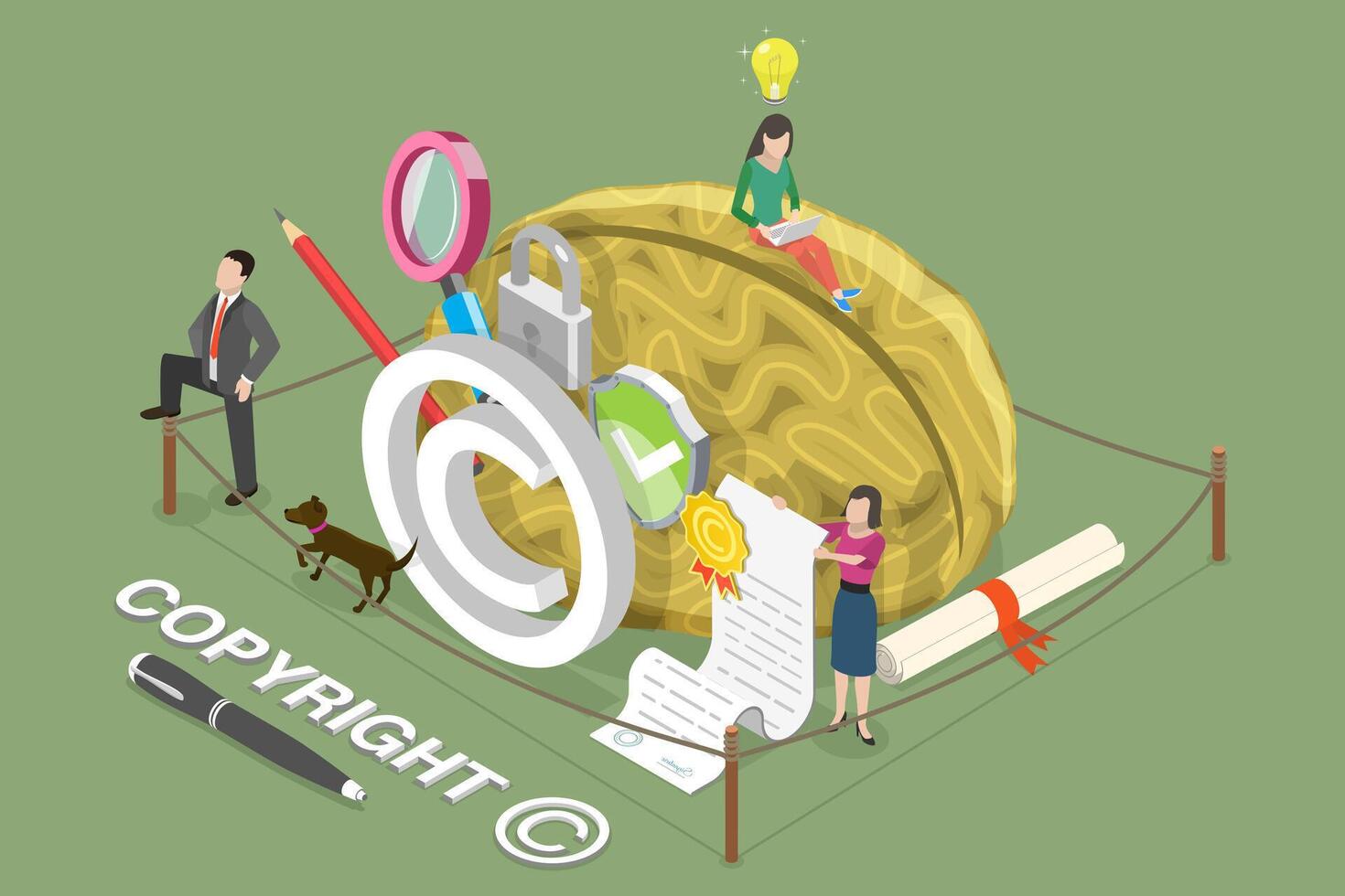 3D Isometric Flat Conceptual Illustration of Copyright and Patent Law vector