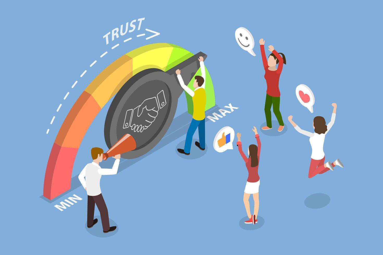 3D Isometric Flat Conceptual Illustration of Trust Level vector