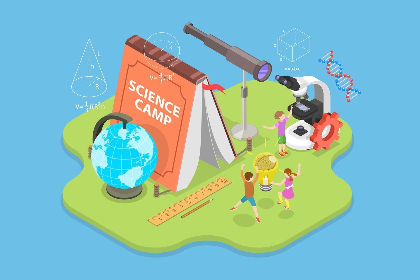 3D Isometric Flat Conceptual Illustration of Science Camp vector