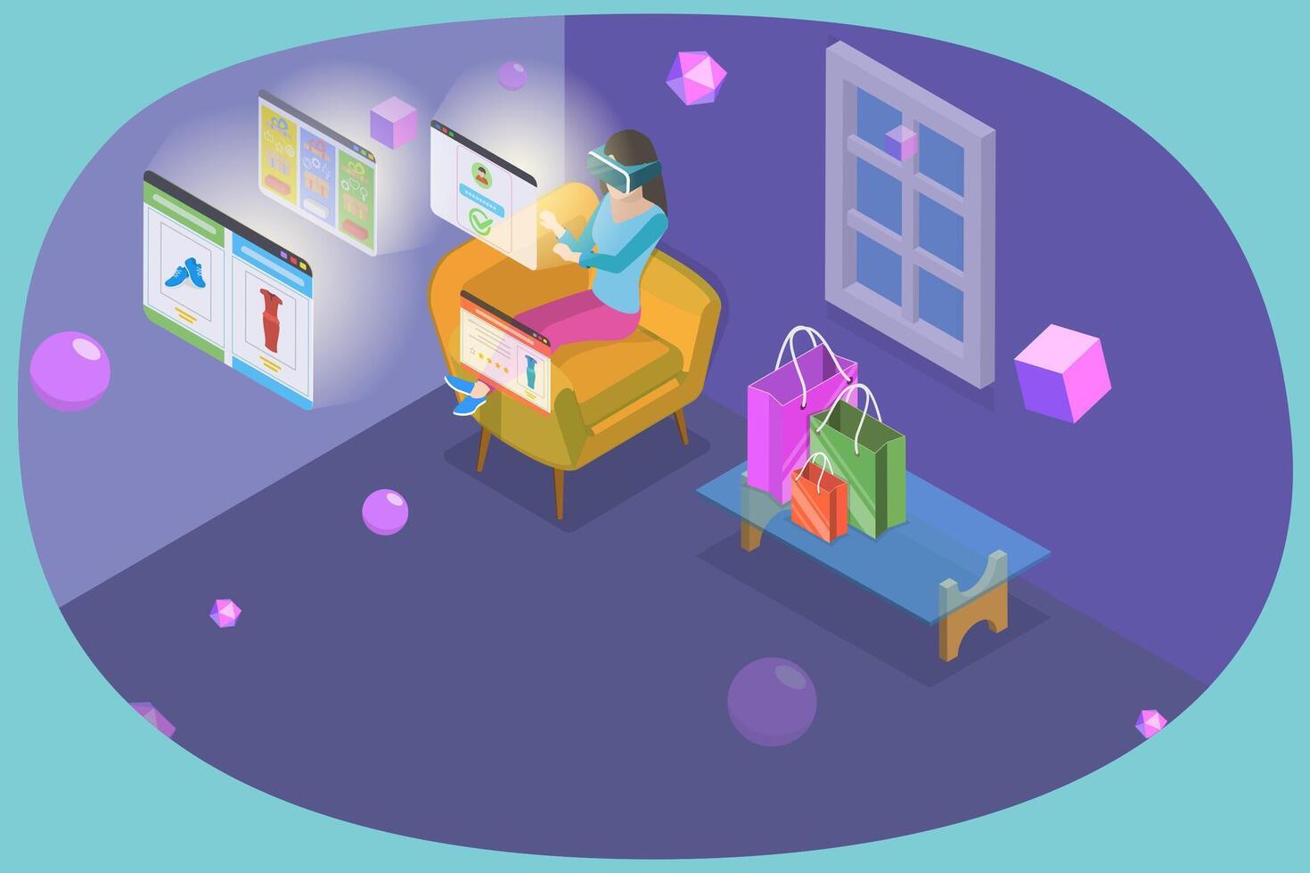 3D Isometric Flat Conceptual Illustration of Metaverse in Shopping vector