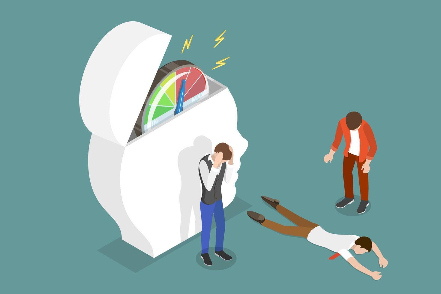 3D Isometric Flat Conceptual Illustration of High Stress Level. vector