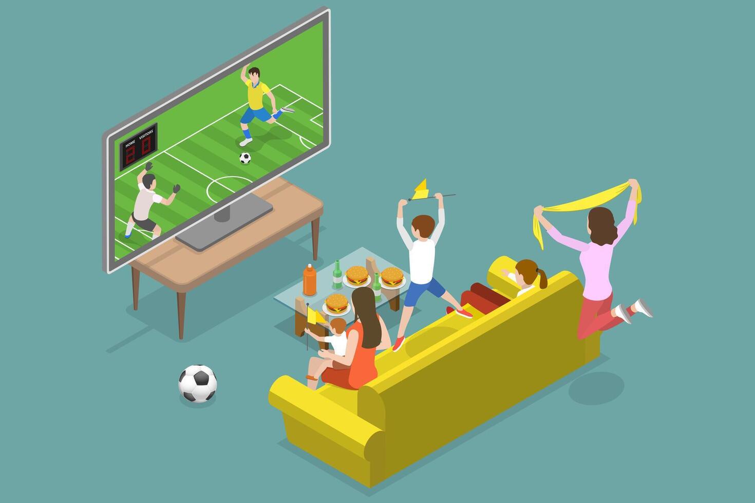 3D Isometric Flat Conceptual Illustration of Soccer Watching. vector