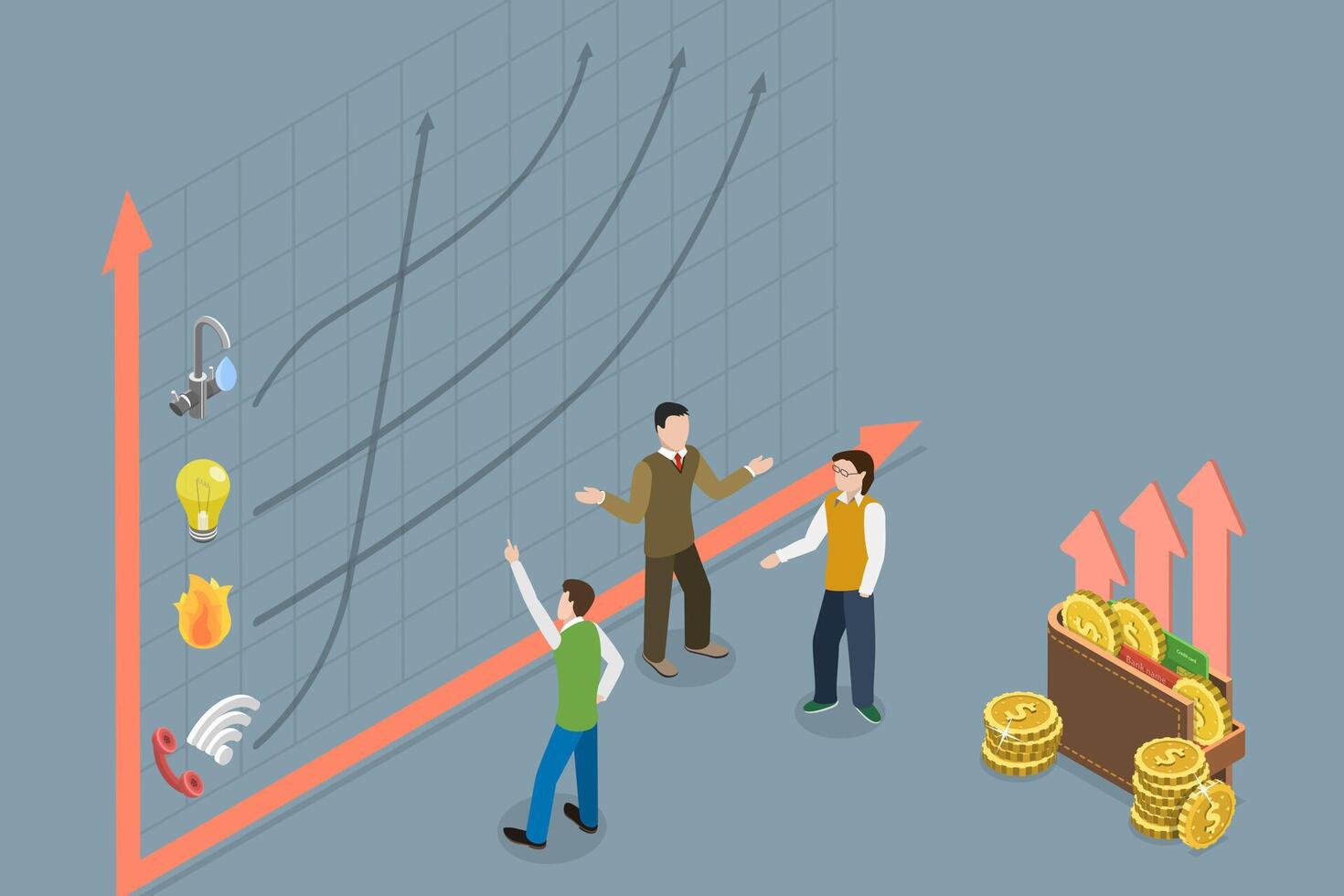 3D Isometric Conceptual Illustration of Utility Bill Increase vector