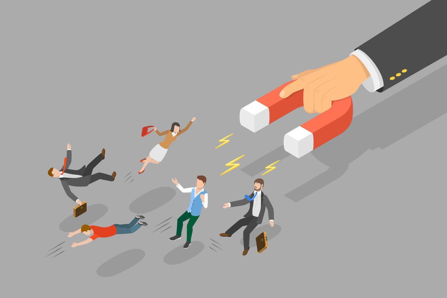 3D Isometric Flat Conceptual Illustration of Customer Attraction. vector