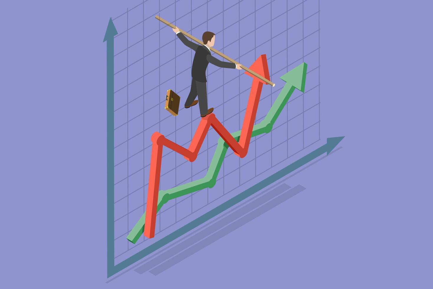 3D Isometric Flat Conceptual Illustration of Investing In A Volatile Market. vector