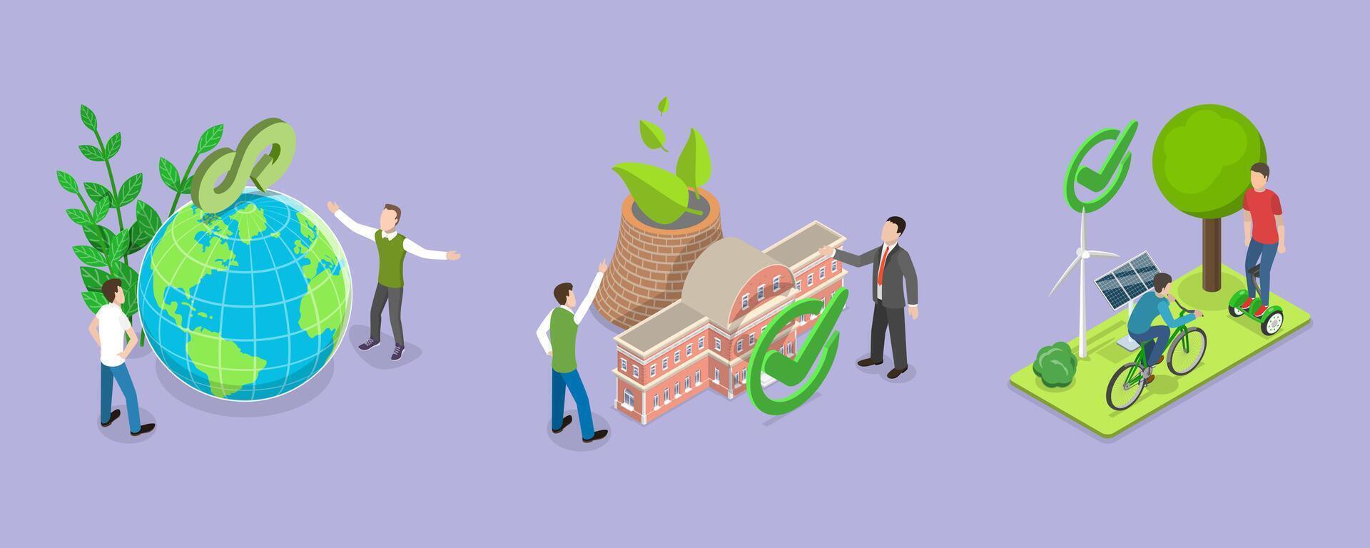 3D Isometric Flat Conceptual Illustration of Green Technologies vector