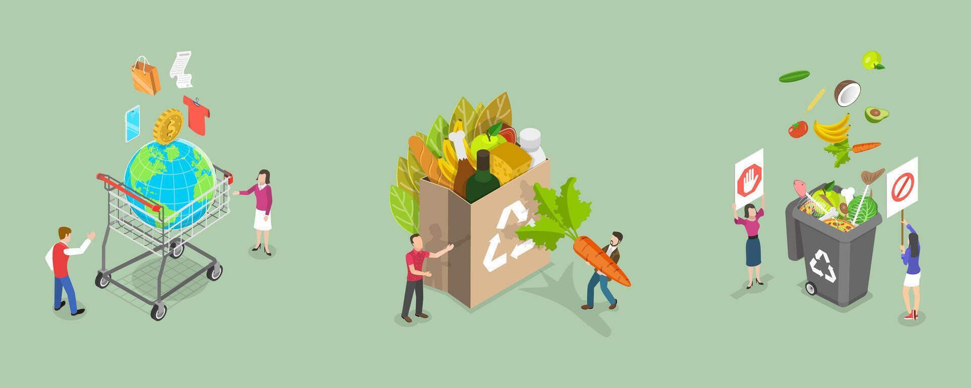 3D Isometric Flat Conceptual Illustration of Sustainability Waste Management vector