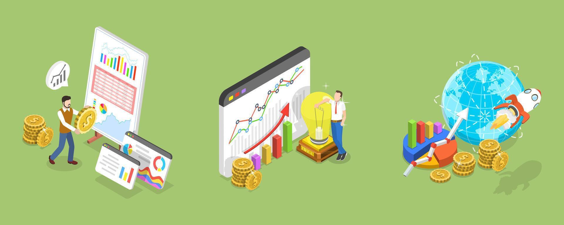 3D Isometric Flat Conceptual Illustration of Business Growth. vector