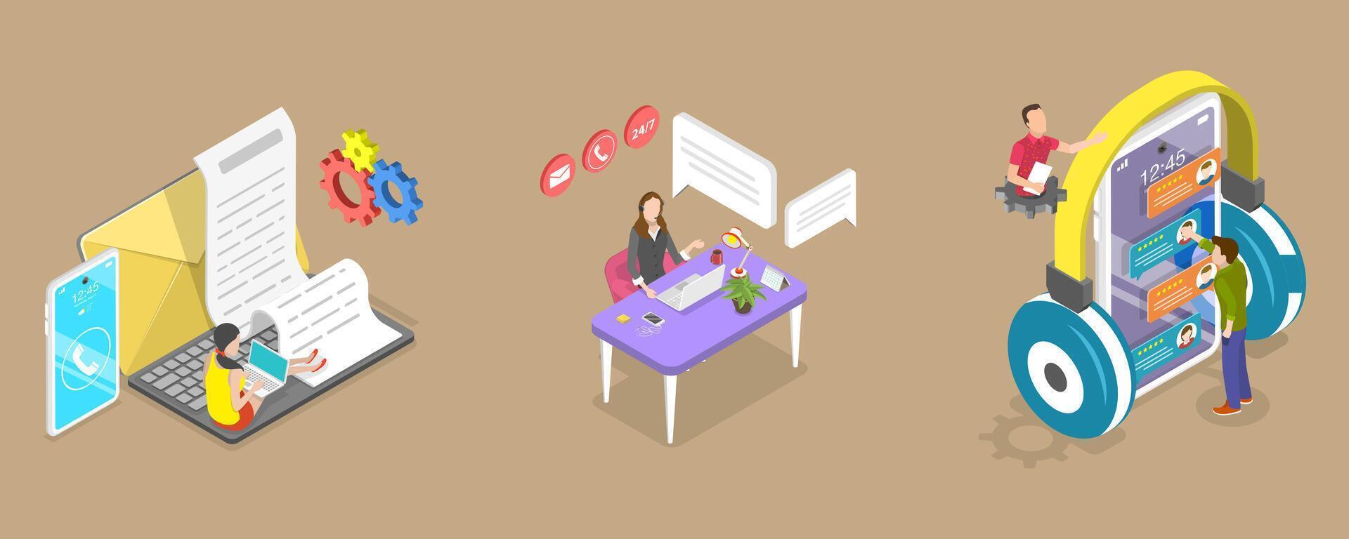 3D Isometric Flat Conceptual Illustration of Customer Service vector